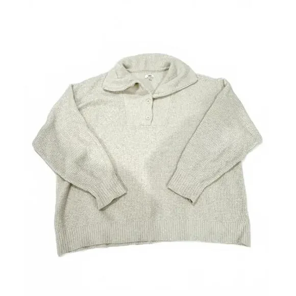 Aerie Beige Cozy Up Oversized Waffle Knit Button Sweater- Size XXL - Picture 3 of 9